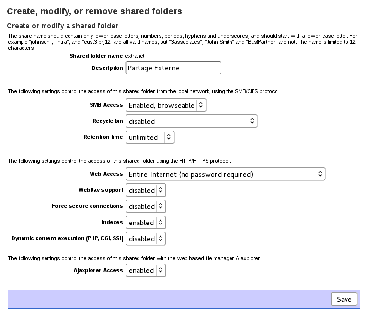 Create or modify a shared folder