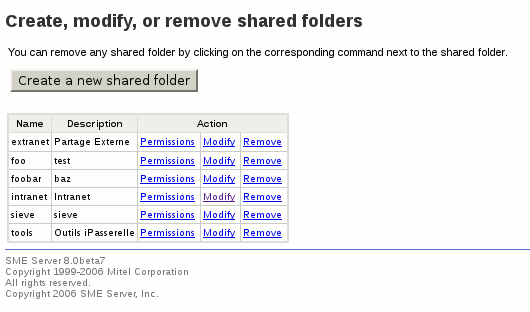 Shared Folders main menu